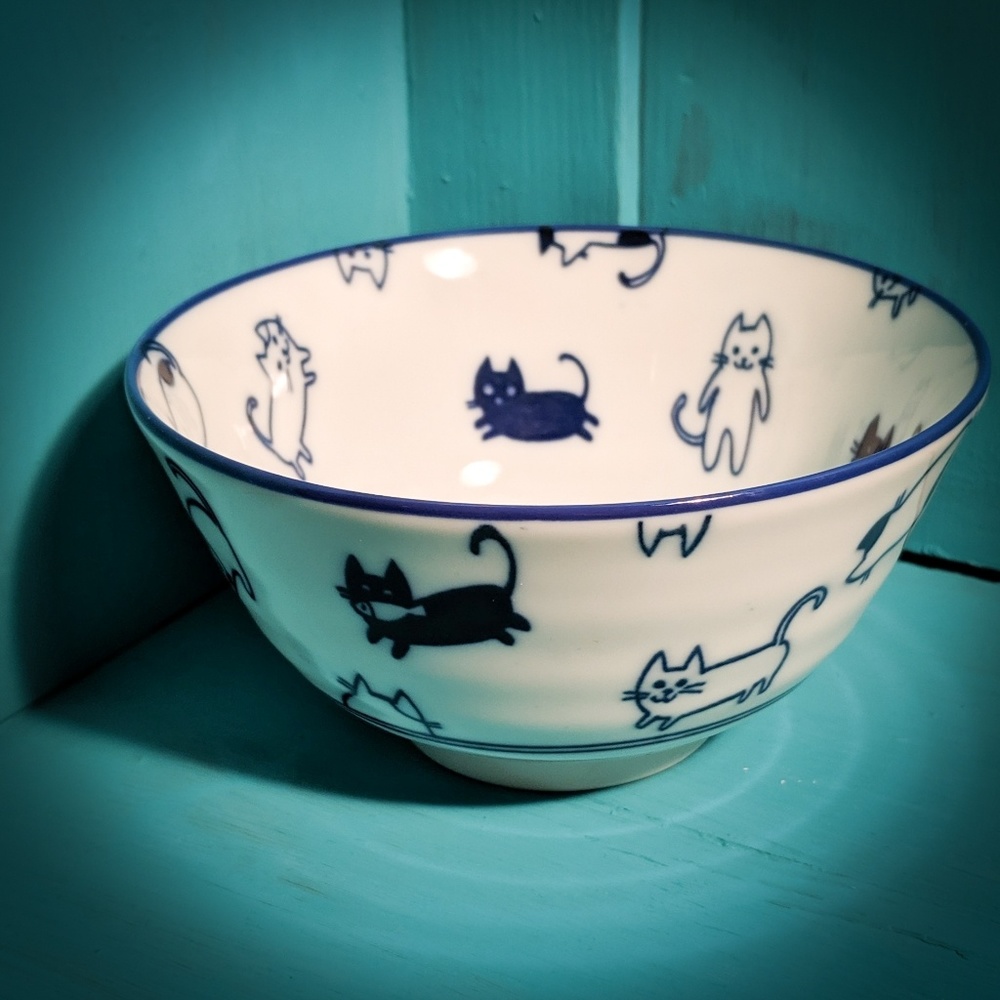 Blue & white multiple cat pet food water dish